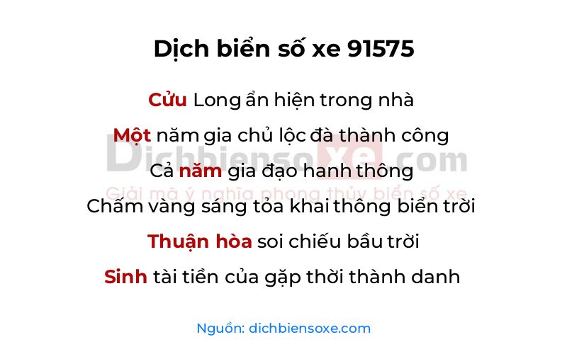 Dịch thơ biển số 91575