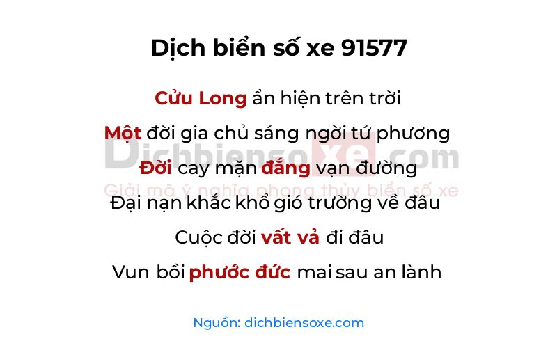 Dịch thơ biển số 91577
