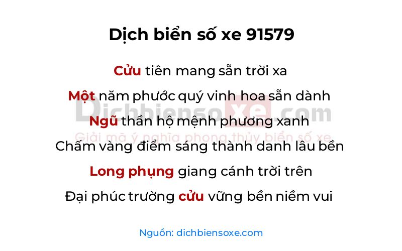 Dịch thơ biển số 91579