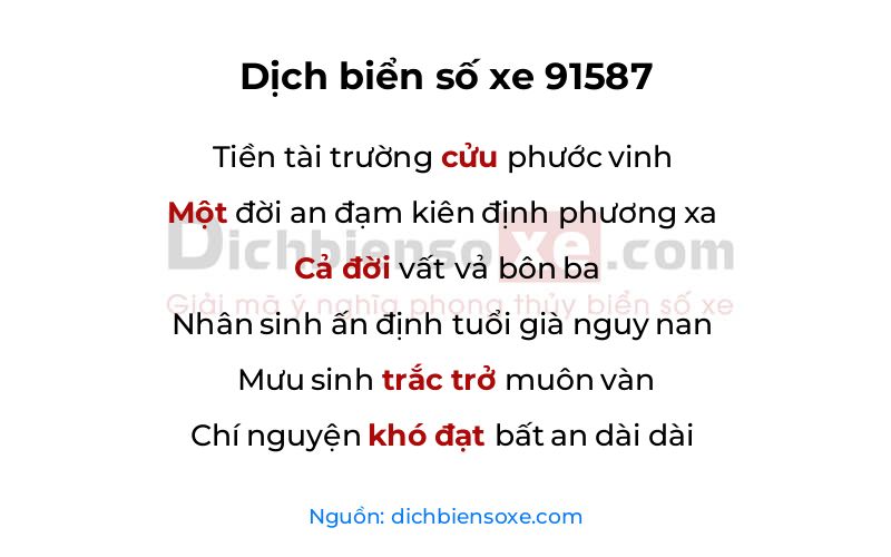 Dịch thơ biển số 91587