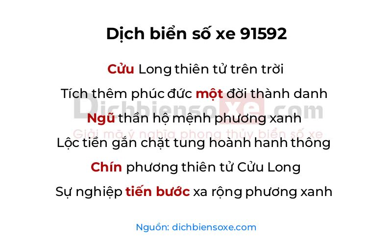 Dịch thơ biển số 91592