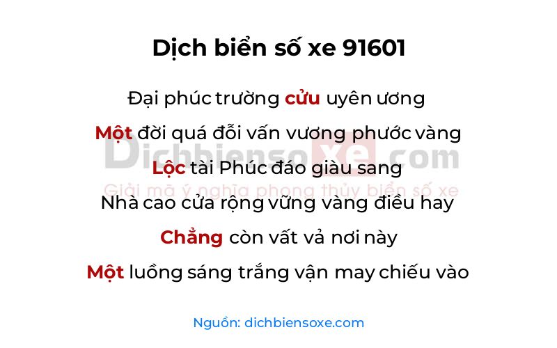 Dịch thơ biển số 91601