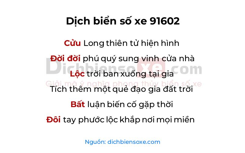 Dịch thơ biển số 91602
