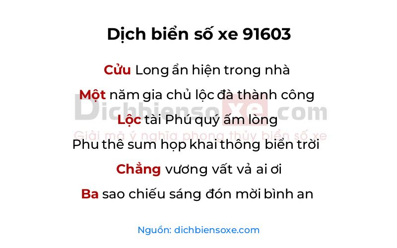 Dịch thơ biển số 91603