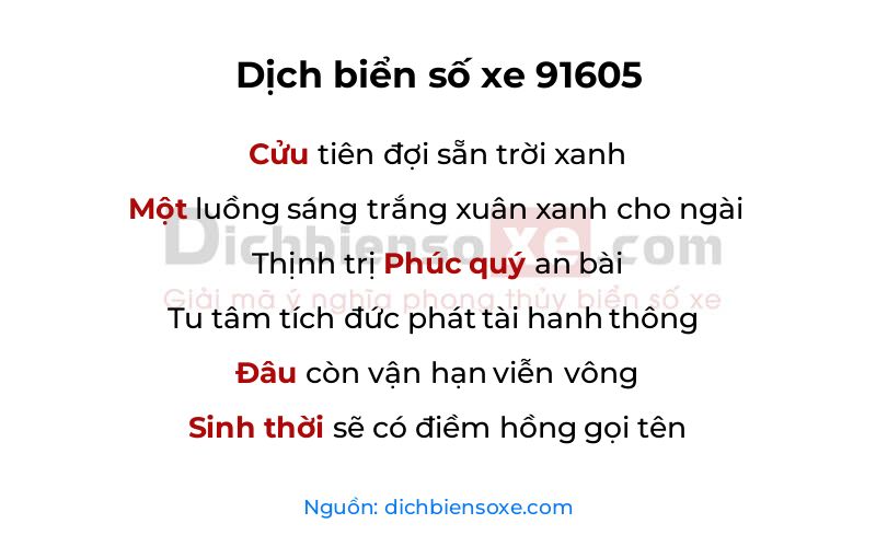 Dịch thơ biển số 91605