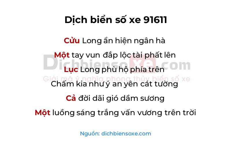 Dịch thơ biển số 91611