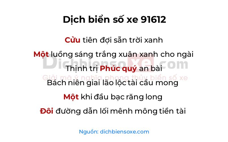 Dịch thơ biển số 91612