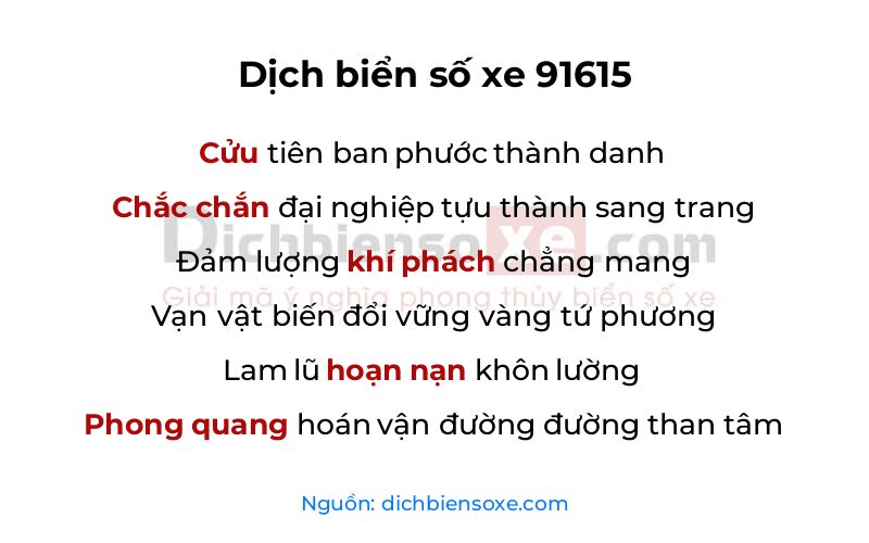 Dịch thơ biển số 91615