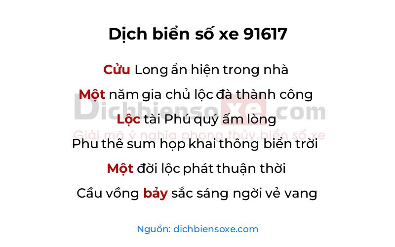 Dịch thơ biển số 91617