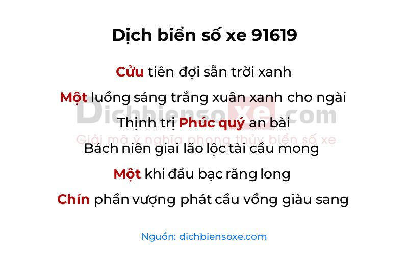 Dịch thơ biển số 91619