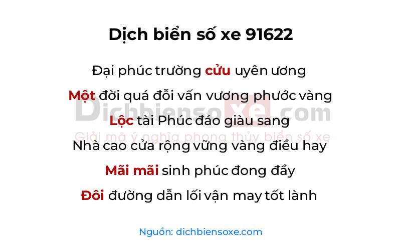 Dịch thơ biển số 91622