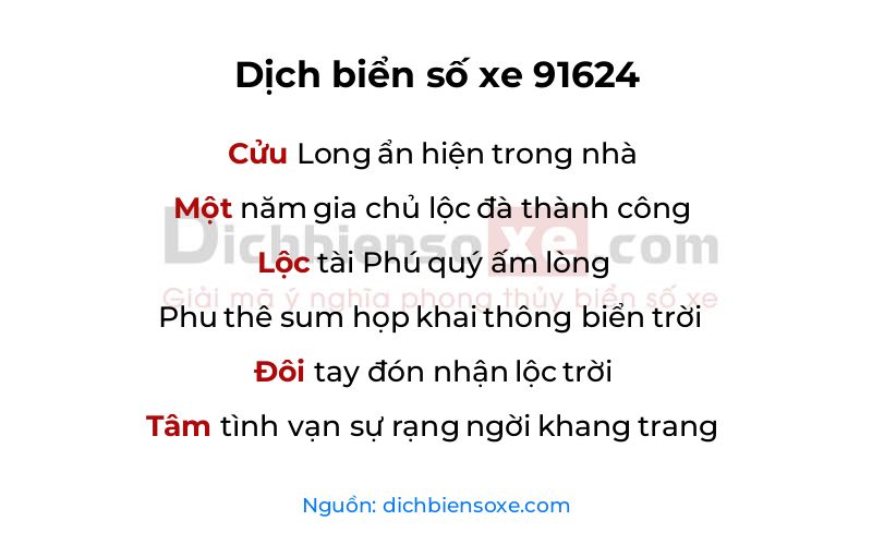 Dịch thơ biển số 91624