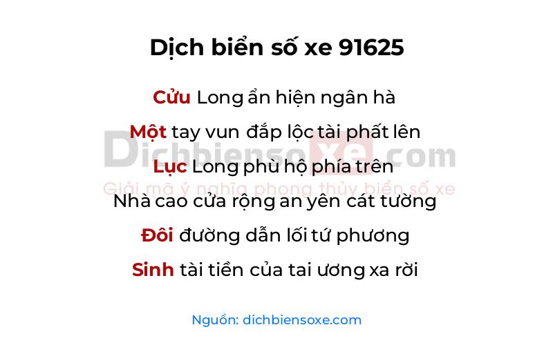 Dịch thơ biển số 91625