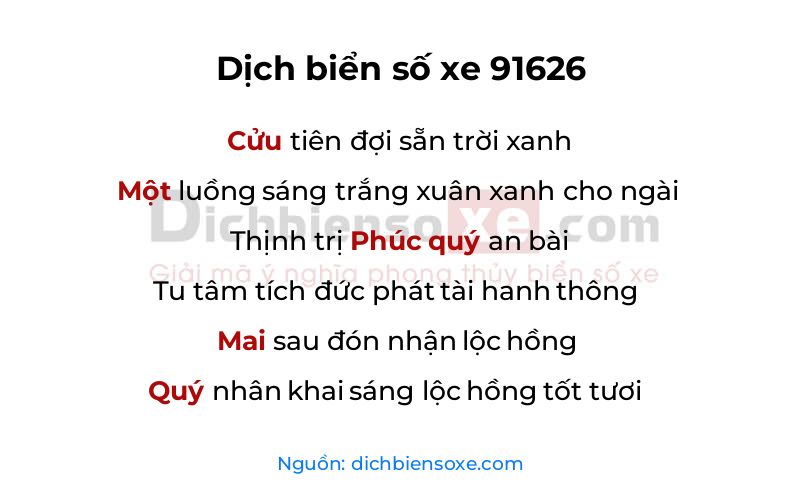 Dịch thơ biển số 91626