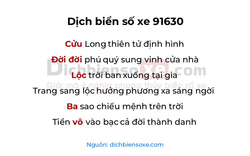 Dịch thơ biển số 91630