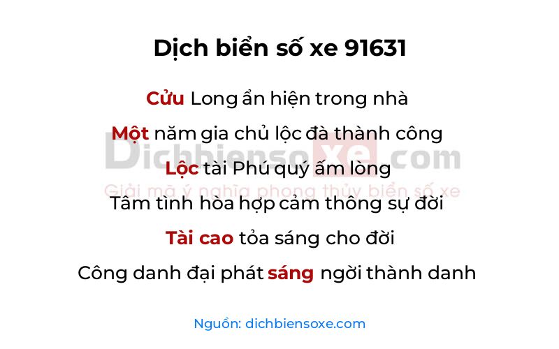 Dịch thơ biển số 91631