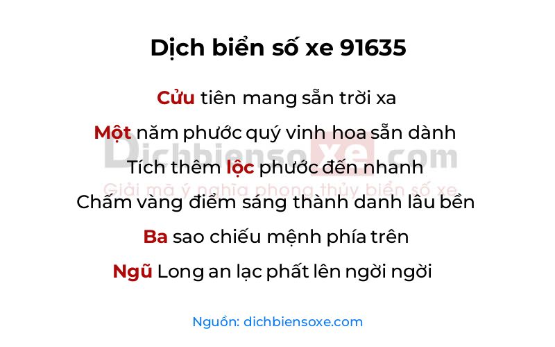 Dịch thơ biển số 91635