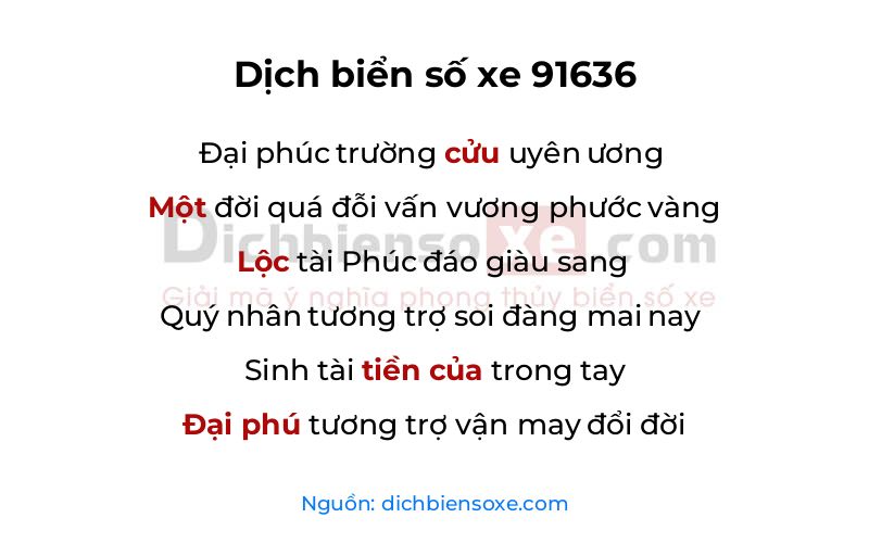 Dịch thơ biển số 91636