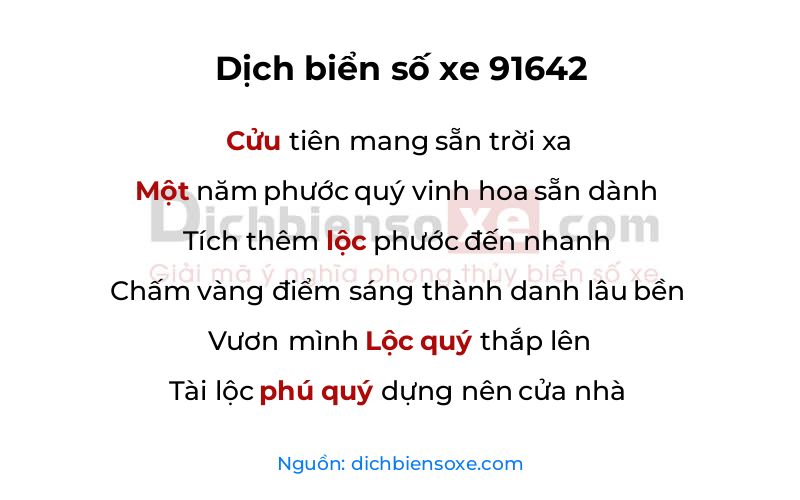 Dịch thơ biển số 91642
