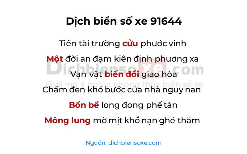 Dịch thơ biển số 91644