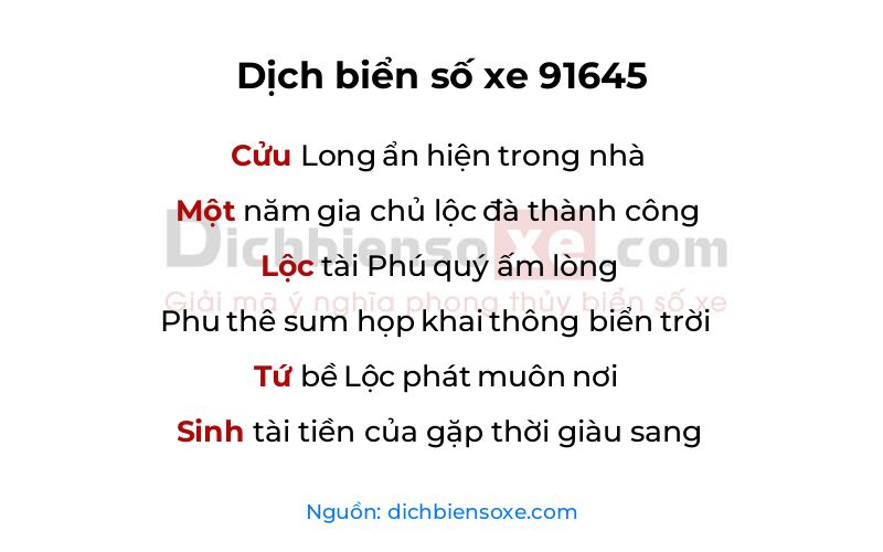Dịch thơ biển số 91645