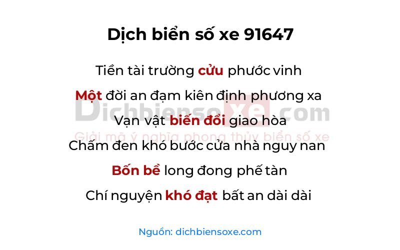 Dịch thơ biển số 91647