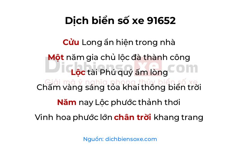 Dịch thơ biển số 91652