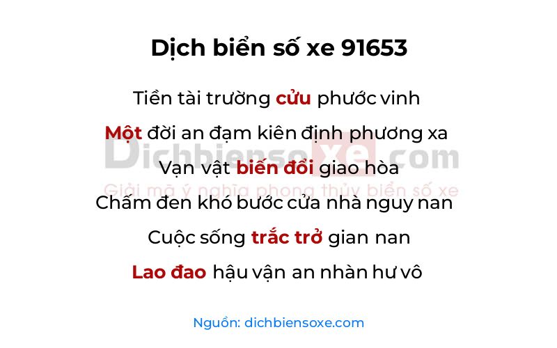 Dịch thơ biển số 91653