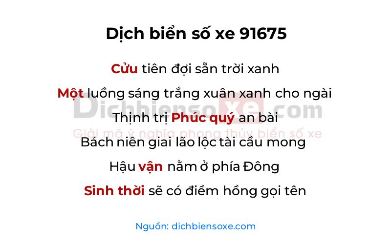 Dịch thơ biển số 91675