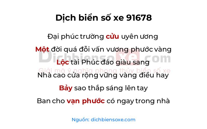Dịch thơ biển số 91678