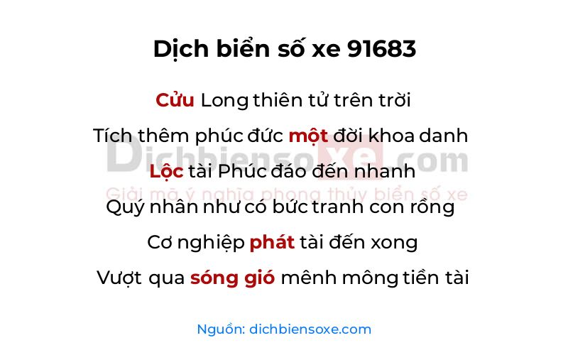 Dịch thơ biển số 91683