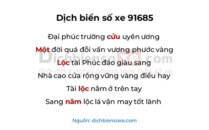 Dịch thơ biển số 91685