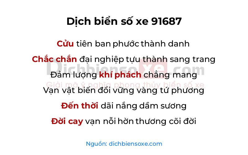 Dịch thơ biển số 91687