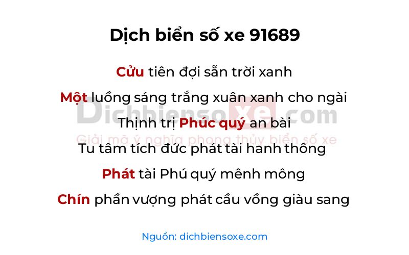 Dịch thơ biển số 91689