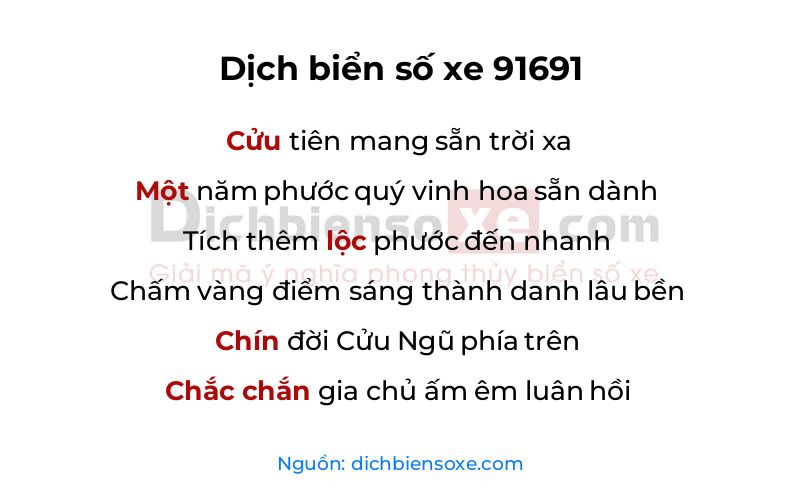 Dịch thơ biển số 91691