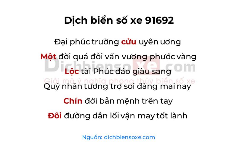 Dịch thơ biển số 91692
