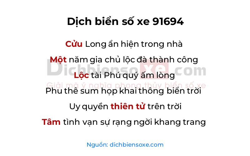 Dịch thơ biển số 91694