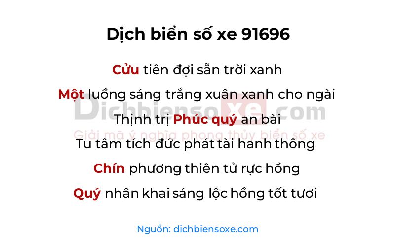 Dịch thơ biển số 91696