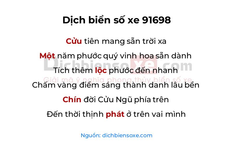 Dịch thơ biển số 91698