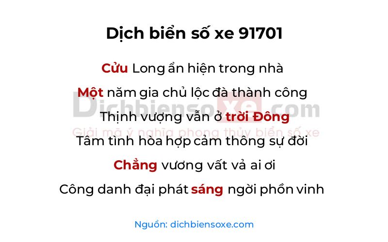 Dịch thơ biển số 91701