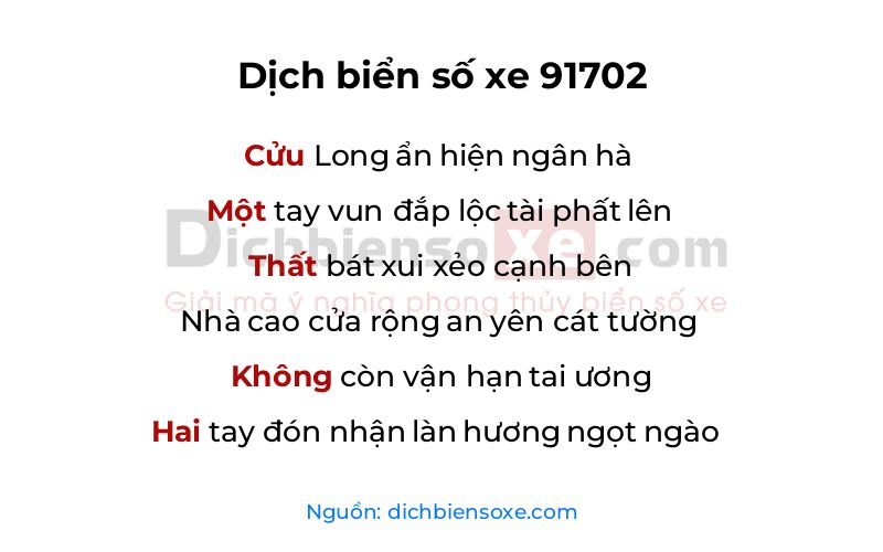 Dịch thơ biển số 91702