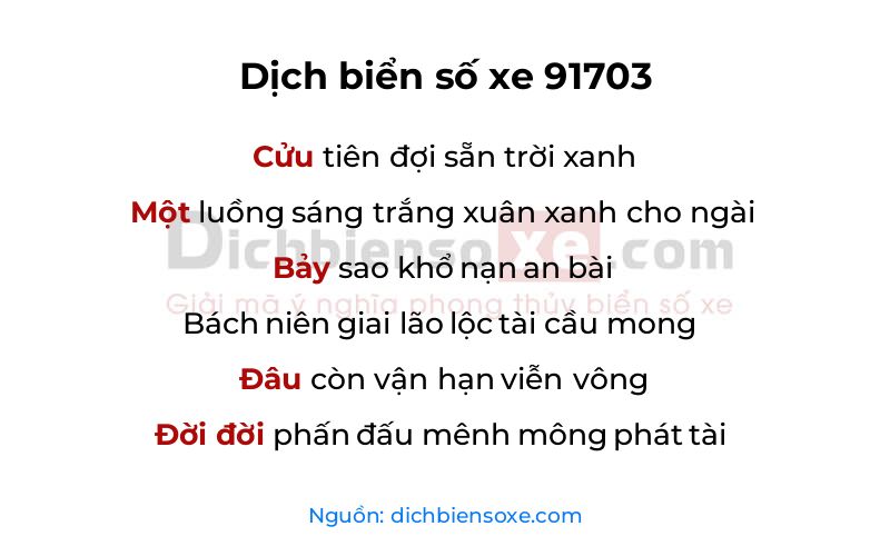 Dịch thơ biển số 91703