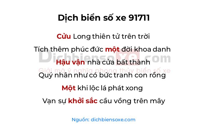 Dịch thơ biển số 91711