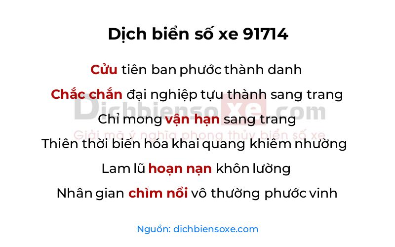 Dịch thơ biển số 91714