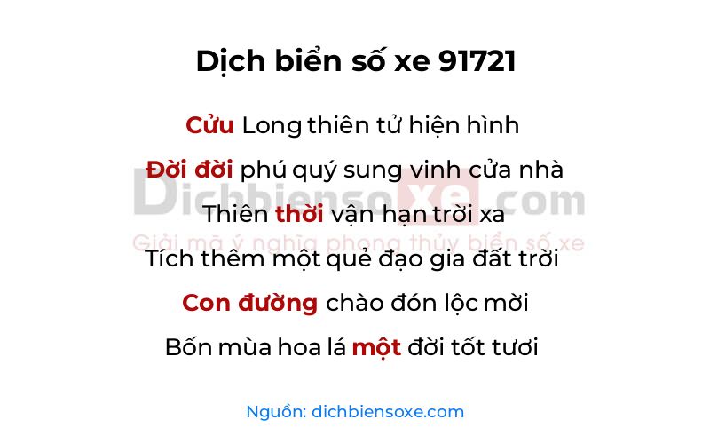 Dịch thơ biển số 91721