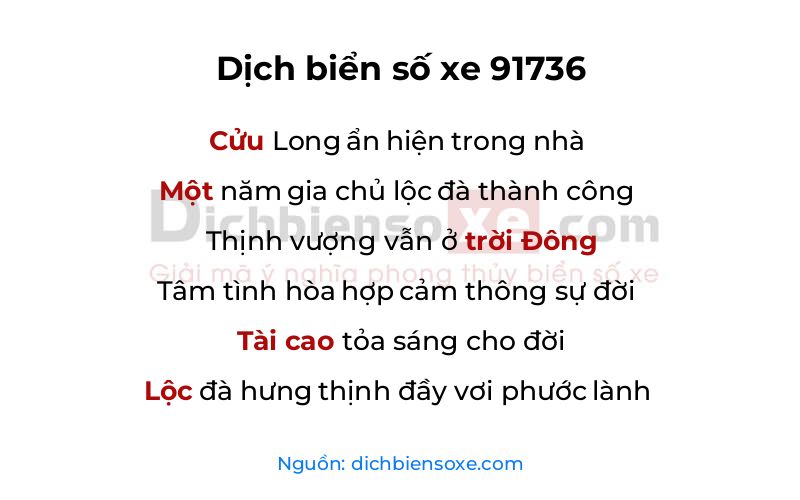 Dịch thơ biển số 91736