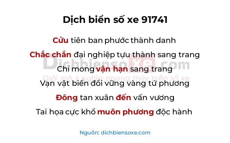 Dịch thơ biển số 91741