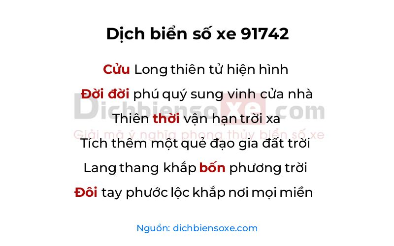 Dịch thơ biển số 91742