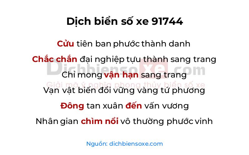 Dịch thơ biển số 91744