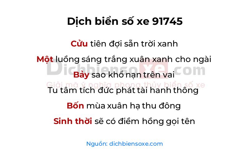 Dịch thơ biển số 91745